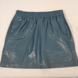 Babaton Faux Leather Mini Skirt Sz Small Teal Green Elastic Waist Pockets Lined